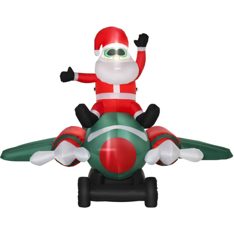 foto del prodotto decorazione natalizia esterno 160cm babbo natale gonfiabile su aereo luci homcom