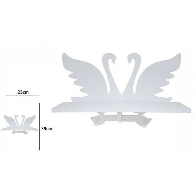 foto del prodotto decorazione parete in legno bianco con mensola 2 appendini cigni 23 x 39 cm trade shop traesio