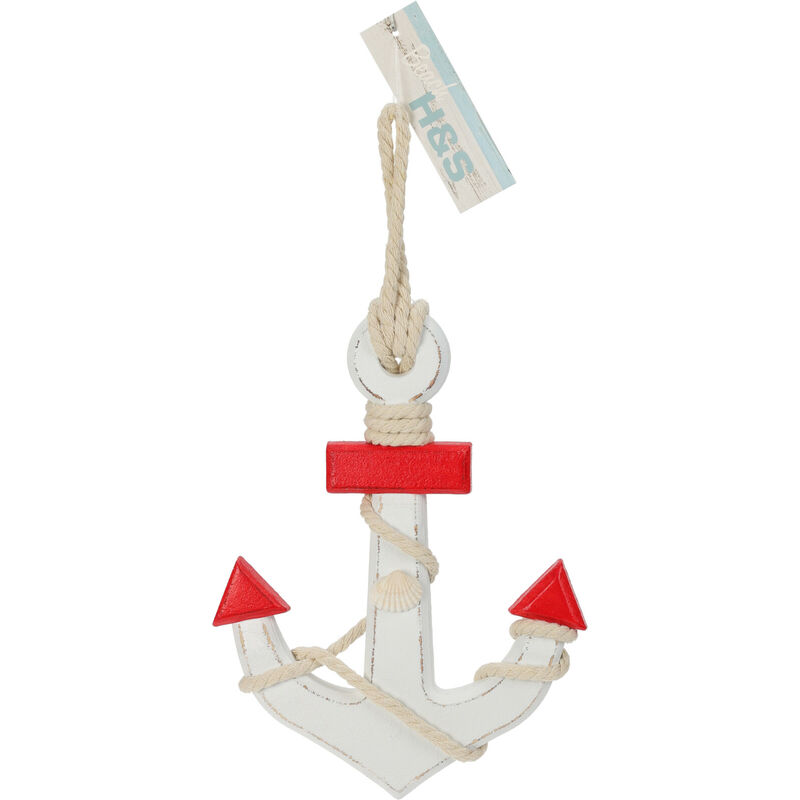 foto del prodotto decorazione pendente a forma di ancora in legno 23cm
