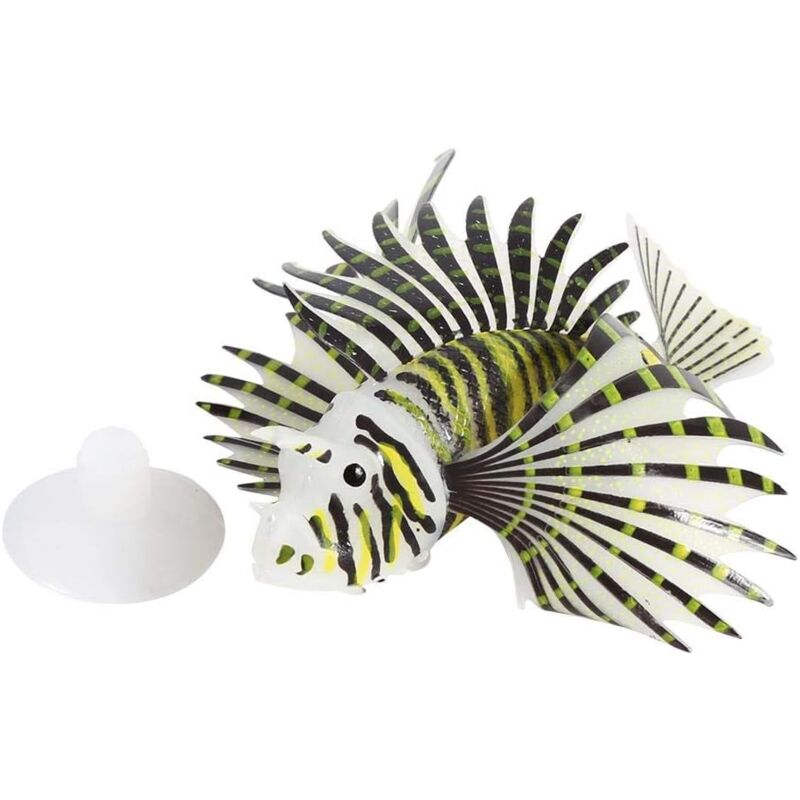 foto del prodotto decorazione per acquario, simulazione luminosa di pesce leone, decorazione per paesaggio, ornamento in silicone per pesci finti nero sollbry