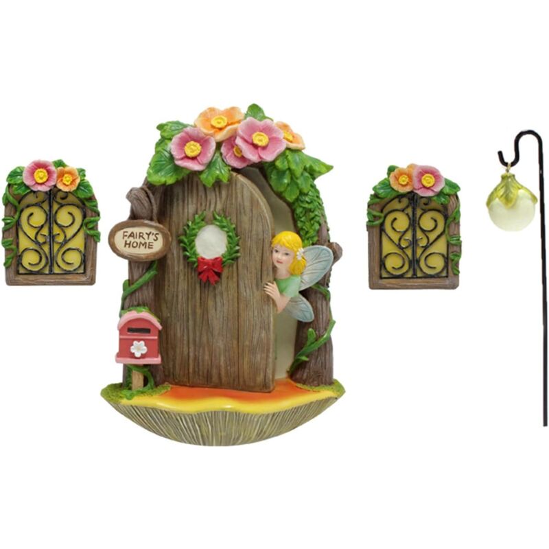 foto del prodotto decorazione per finestre da favola, decorazione per giardino delle fate, ciondolo fatato, lampione in miniatura, finestra, porta, statuette,