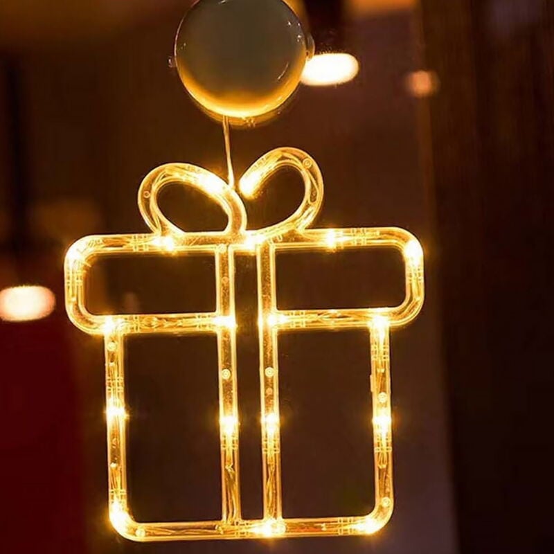 foto del prodotto decorazione per finestre pacco regalo natalizio luminoso led a ciondolo con ventosa bianco caldo a batteria wisdom