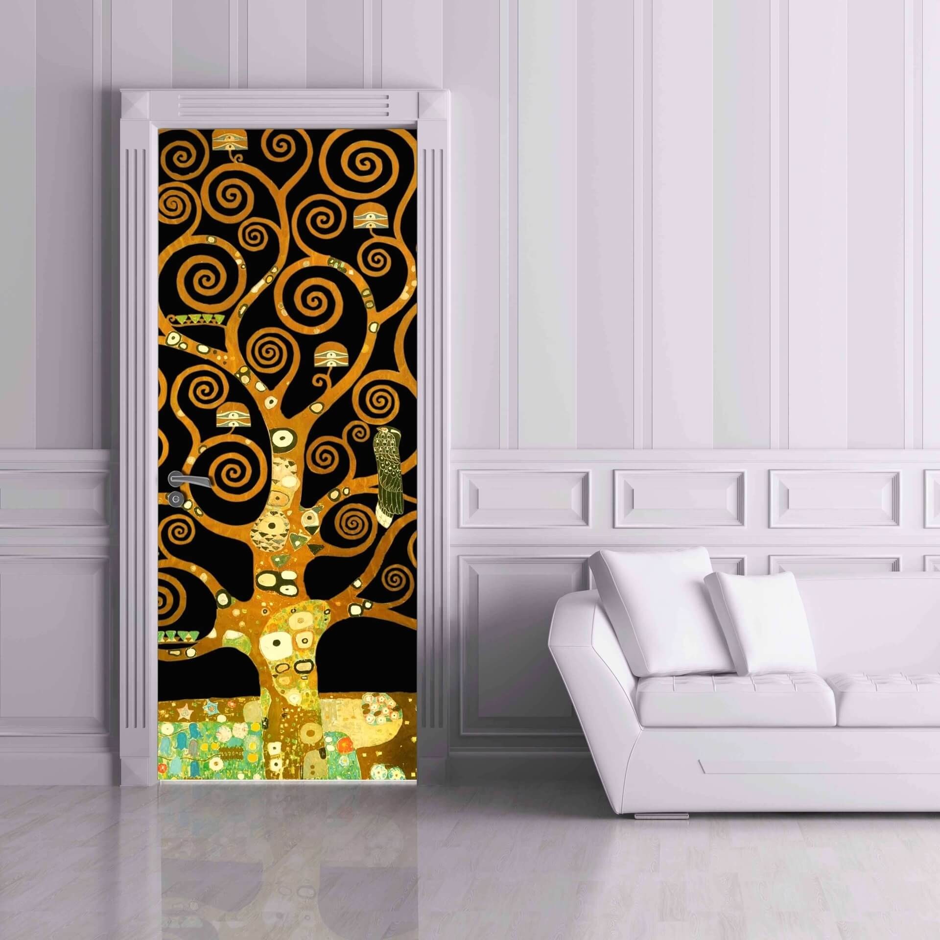 foto del prodotto decorazione per porta autoadesiva facile da applicare 210x83 cm door cover tree of life black