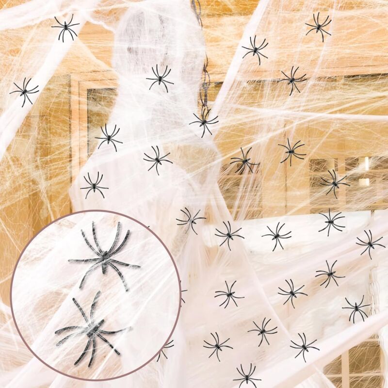 foto del prodotto decorazione ragnatela di halloween, ragnatele da 60 g con 10 ragni finti per decorazione di halloween per feste di halloween, abbastanza per coprire 12 m²