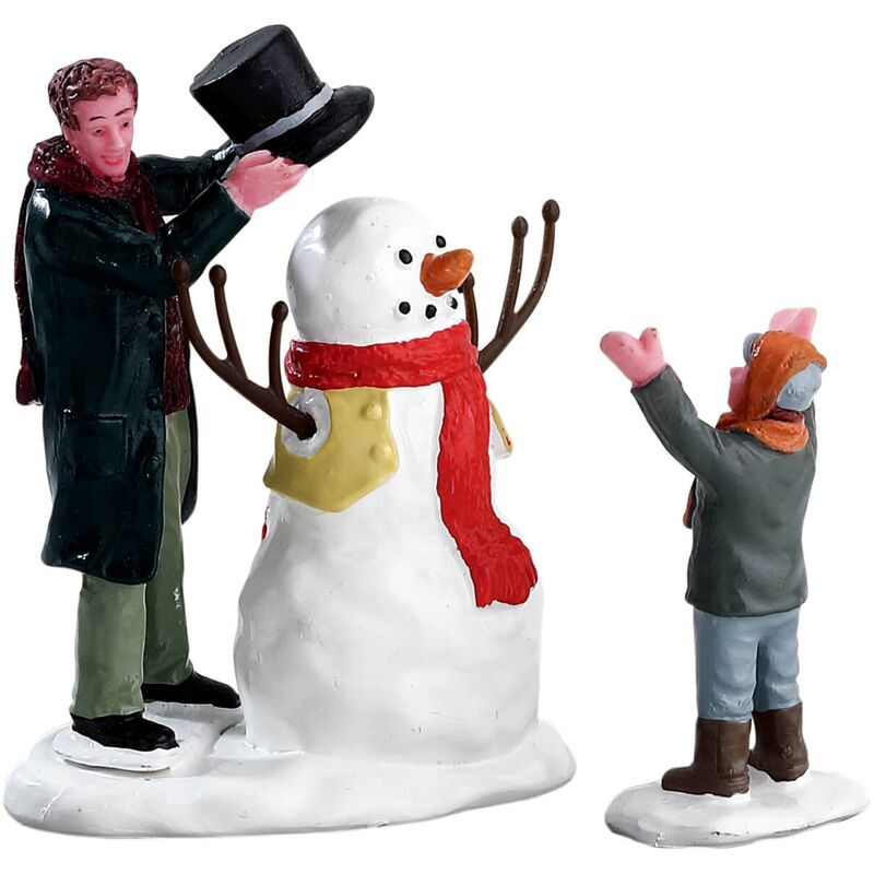 foto del prodotto decorazione set di pupazzo di neve vestito in acuto di 2 per villaggio di natale e presepe, in resina da h 3,8 cm