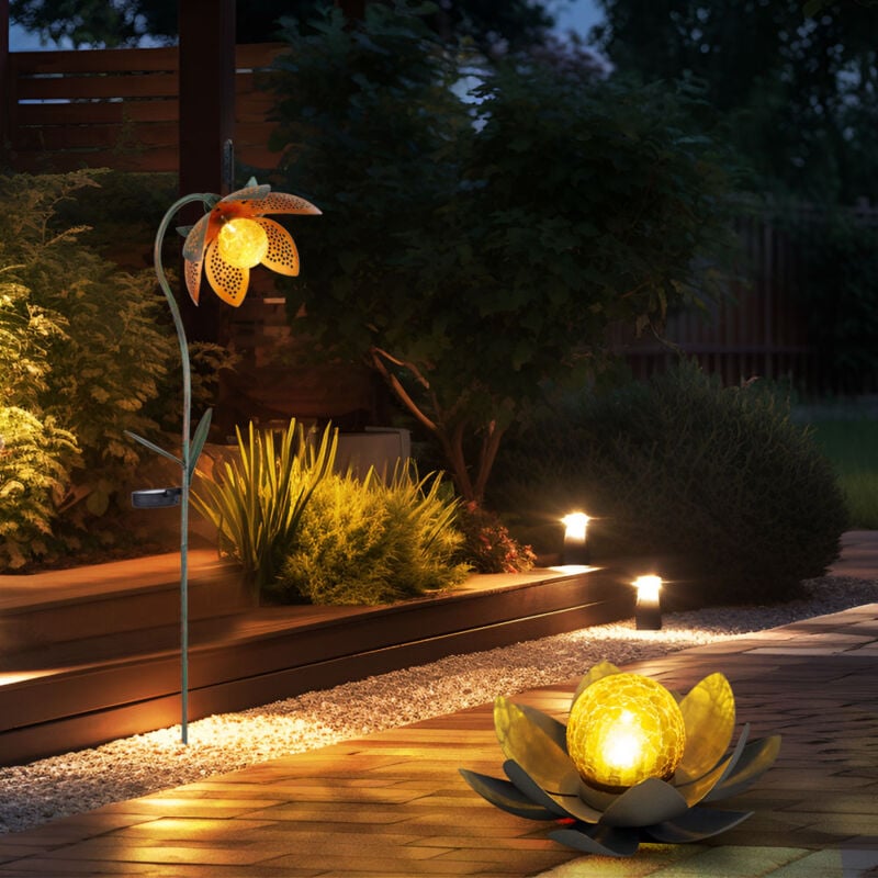 foto del prodotto decorazione solare led fiore di loto con punta da terra lampada da giardino luce esterna lampada solare fiore, metallo multicolore, sfera effetto
