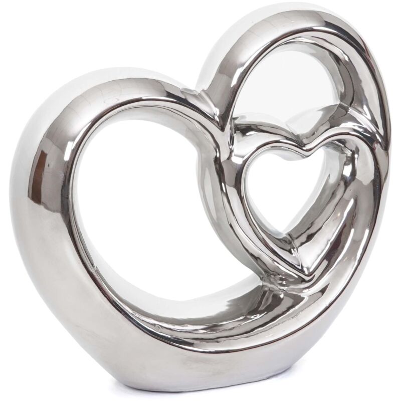 foto del prodotto decorazione soprammobile cuori intrecciati hhg 203 ceramica colore argento