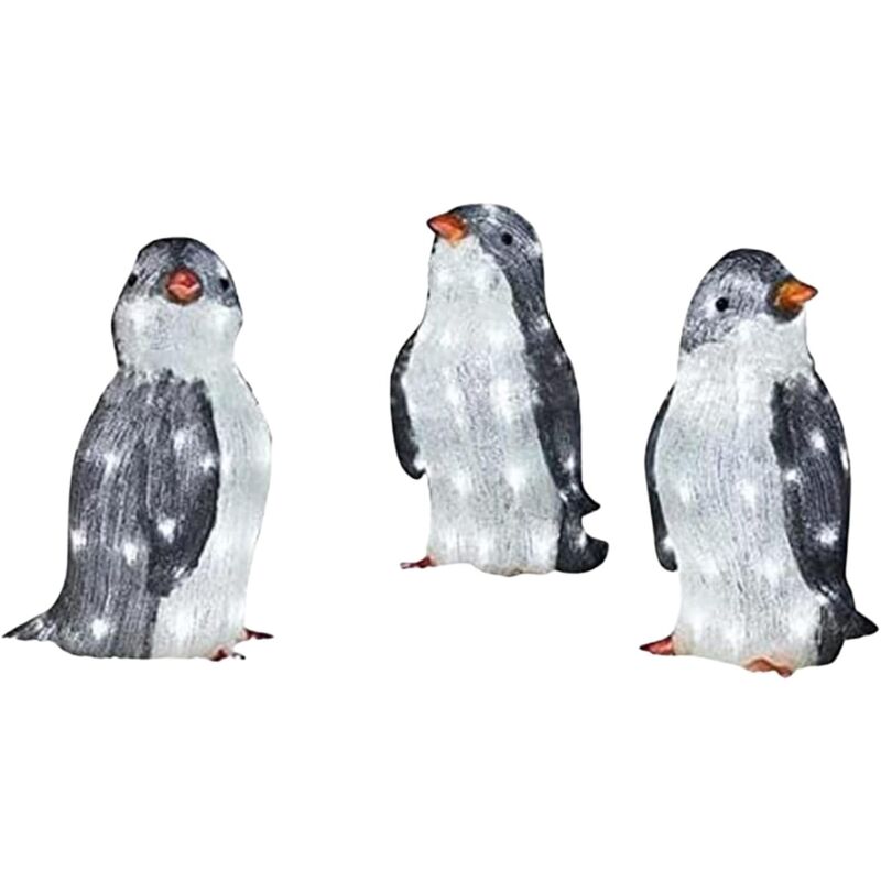 foto del prodotto decorazioni a forma di pinguino illuminate, 3 luci a led a forma di pinguino, decorazioni natalizie per giardino, prato, esterno, decorazioni
