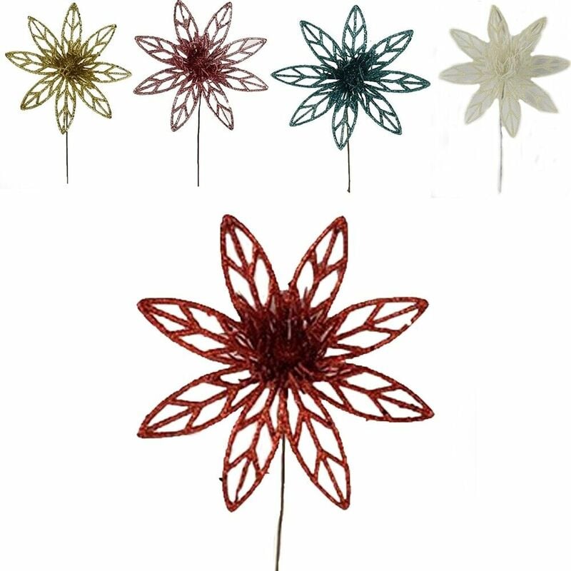 foto del prodotto decorazioni addobbi albero di natale fiore stella bianco rosso oro verde rosa glitterato ornamento casa pacchi regalo cm 18 colorigenerali rosso