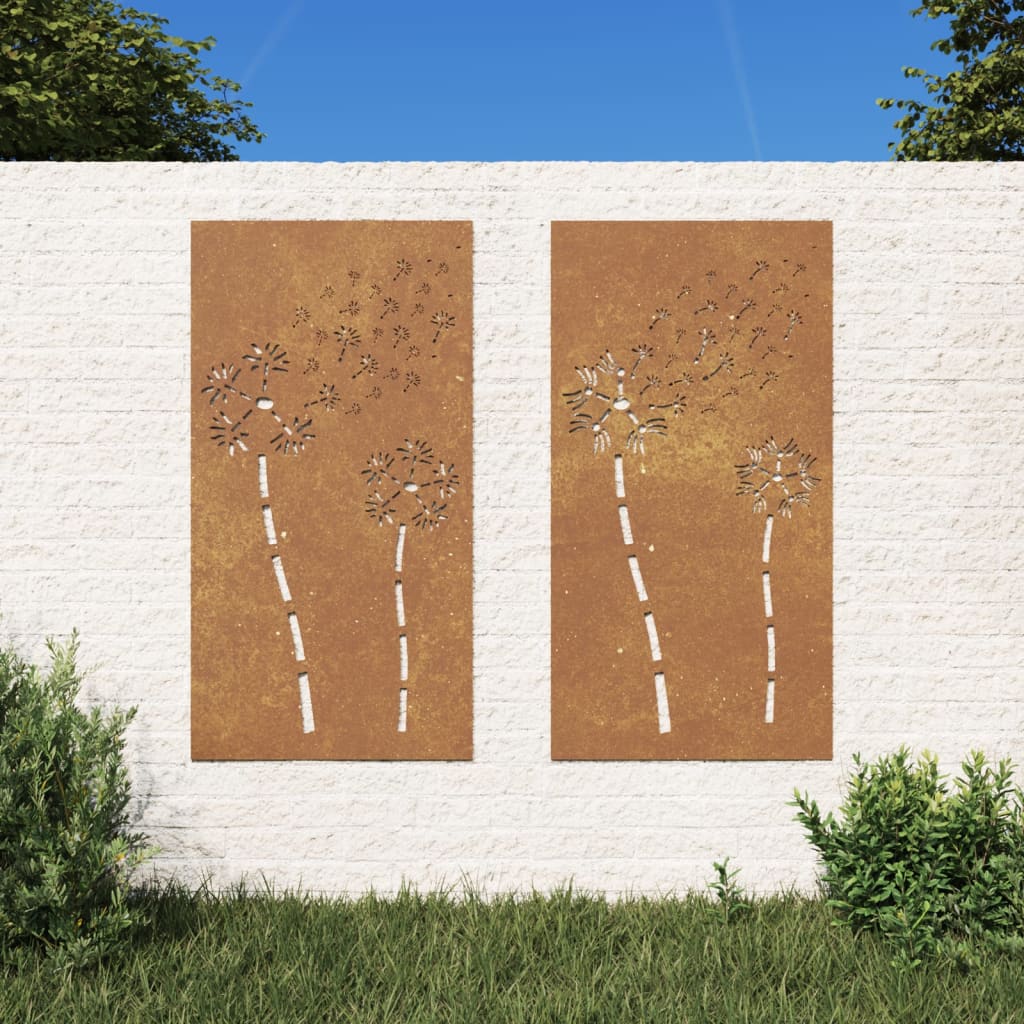 foto del prodotto decorazioni muro da giardino 2pz 105x55 cm fiore acciaio corten vidaxl