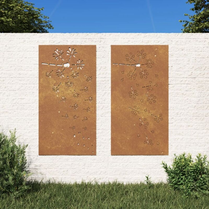 foto del prodotto decorazioni muro da giardino 2pz 105x55 cm fiore acciaio corten - vidaxl