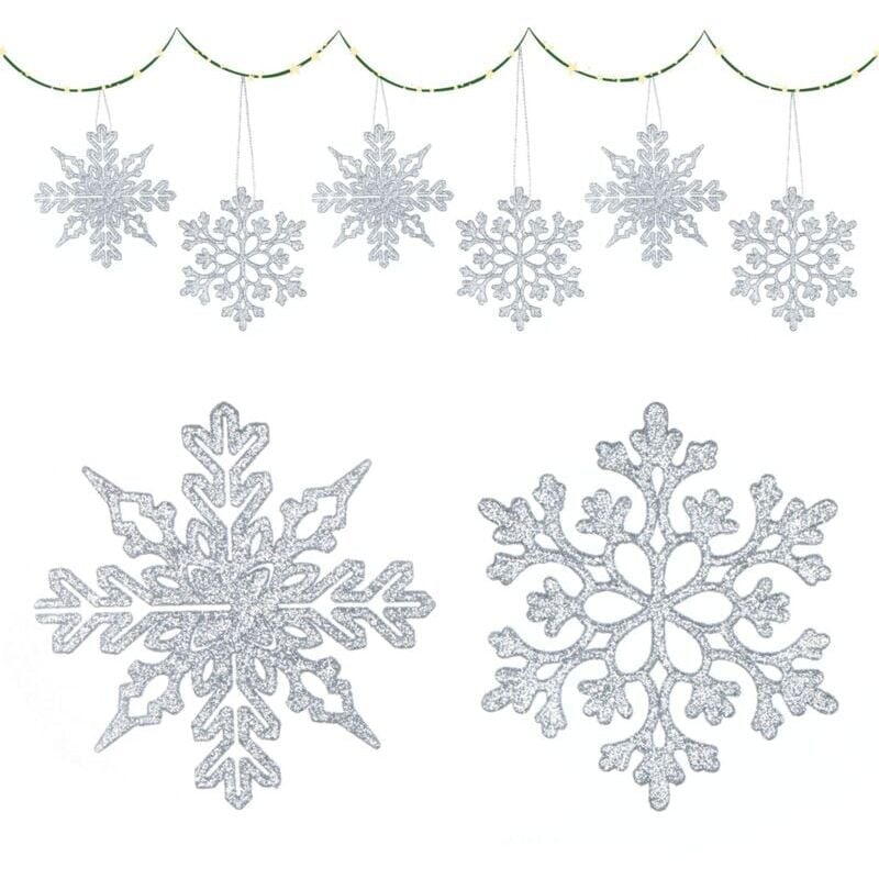 foto del prodotto decorazioni natalizie a forma di fiocco di neve, 36 pezzi decorazioni fiocco di neve da appendere da 10 cm con 36 corde, decorazioni fiocco di neve