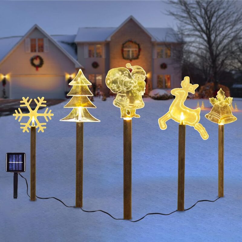 foto del prodotto decorazioni natalizie, luci solari per pali di natale, luci di natale per esterni per prato, patio, giardino, cortile multiple 