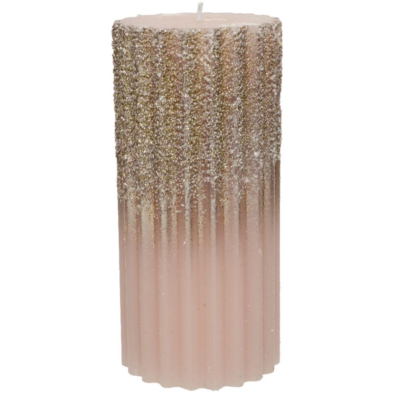 foto del prodotto decoris candela decorativa in cera rigata con glitter color rosa blush grande