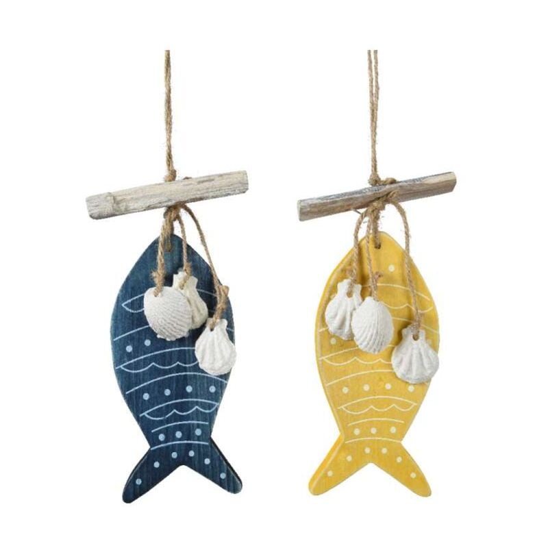 foto del prodotto decoro in legno pesce e conchiglie