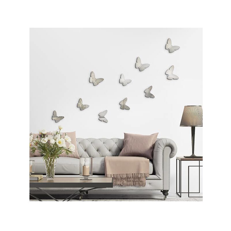 foto del prodotto decoro murale 3d silver metal butterflies 
