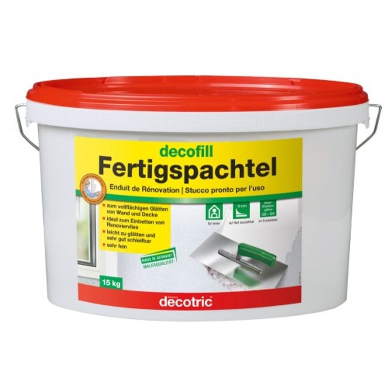 foto del prodotto decotric decofill 15 kg fertigspachtel fs5 stucco bianco pronto all uso per interni altamente traspirante professionale