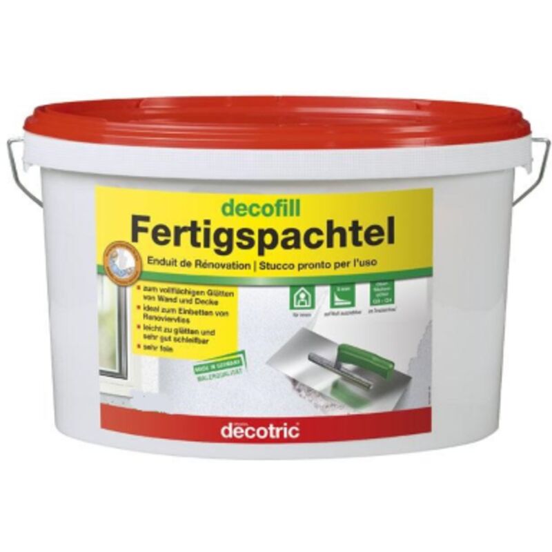 foto del prodotto decotric decofill 8 kg fertigspachtel fs5 stucco bianco pronto all uso per interni altamente traspirante professionale