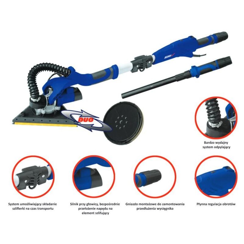 foto del prodotto ded7758 levigatrice portatile levigatrice per pannelli de cartongesso 1500 rpm nero, blu, bianco 710 w dedra
