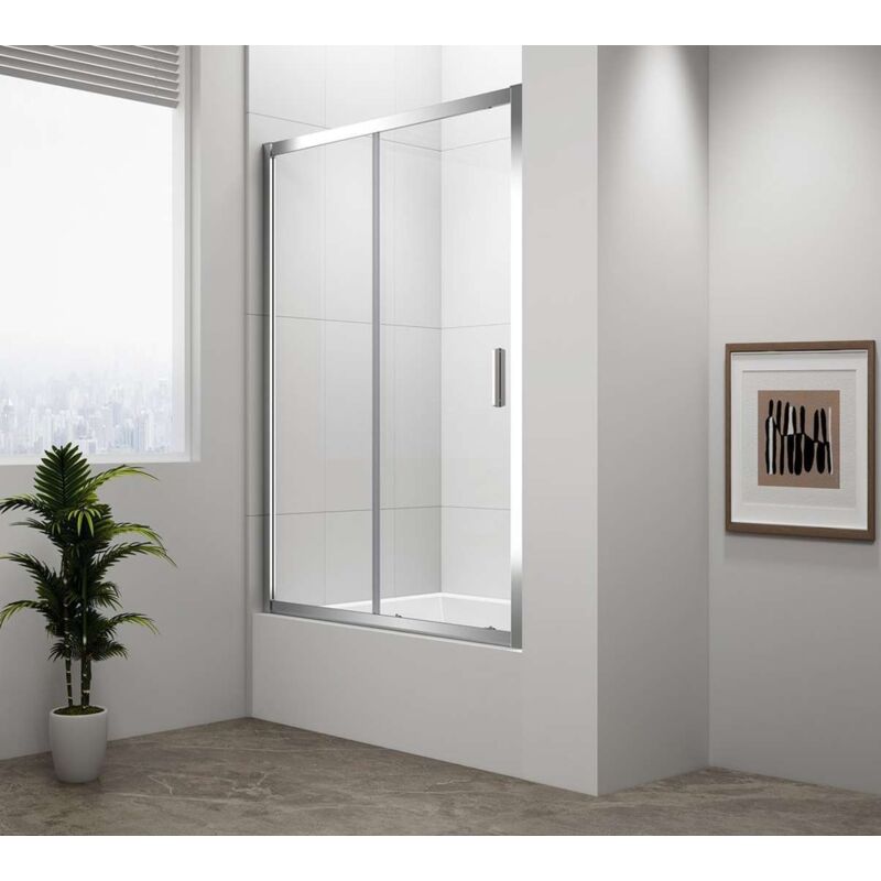 foto del prodotto deep anta doccia, due pezzi 130 cm, alluminio lucido vetro trasparente md1316 polysan