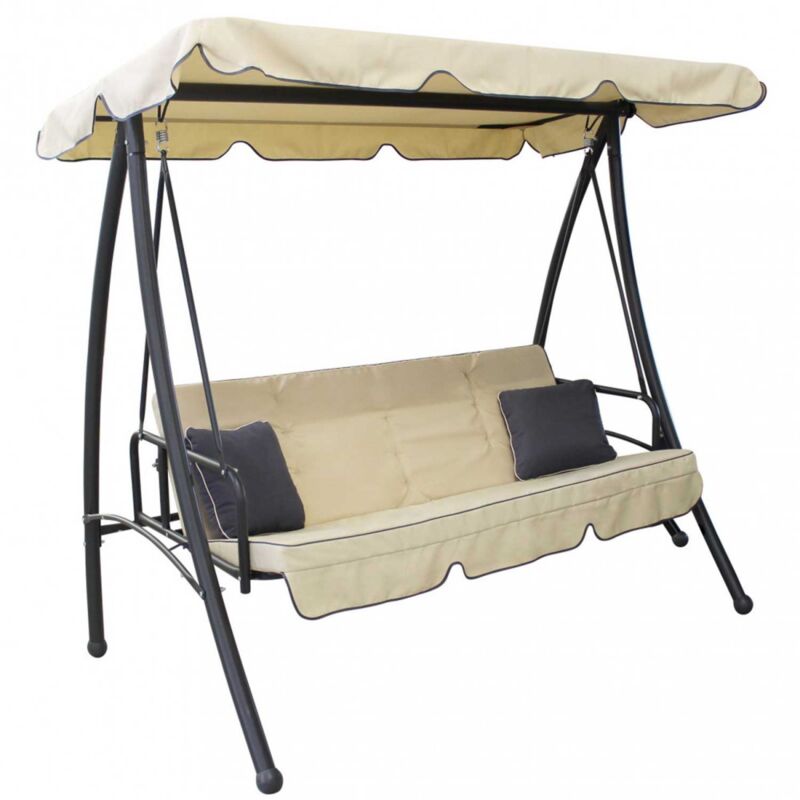 foto del prodotto defibrico dondolo beige reclinabile 3 posti tetto copertura telo giardino terrazzo