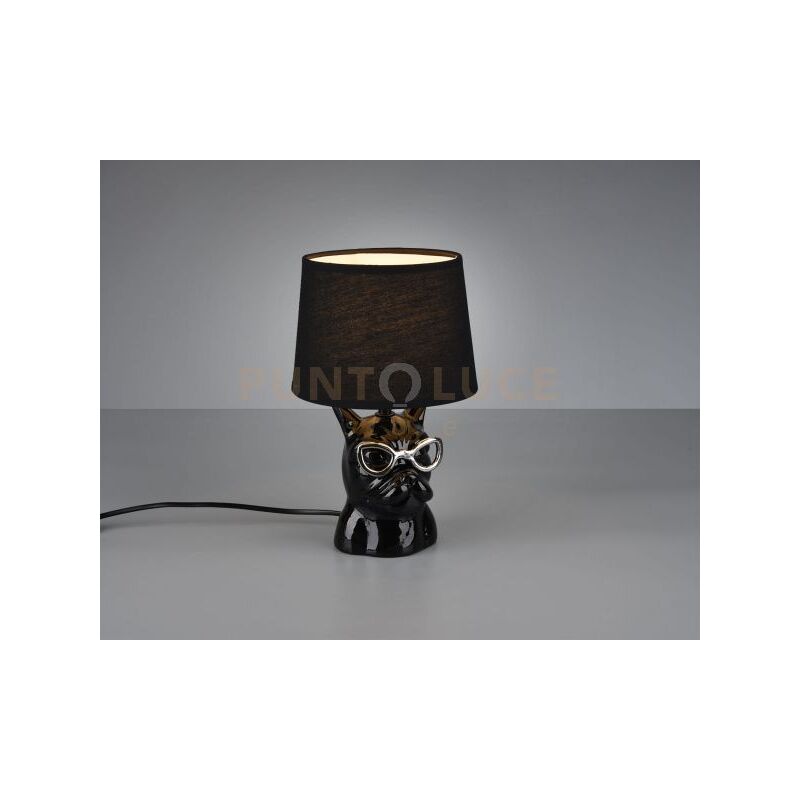 foto del prodotto defibrico dosy lampada tavolo ceramica nera bulldog con occhiali h. 29cm 1 luce attacco e14
