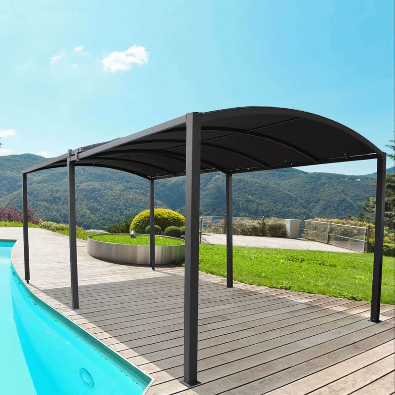 foto del prodotto defibrico gazebo pergola allungabile telescopico da 3 a 6 mt con struttura in acciaio e telo in poliestere michelle