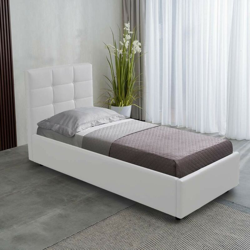 foto del prodotto defibrico letto singolo con contenitore napoli ecopelle colore bianco