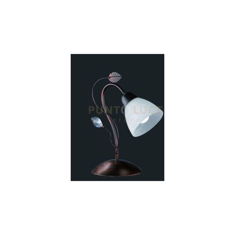 foto del prodotto defibrico traditio lampada tavolo metallo ruggine antico vetro bianco con gemma trasparente h. 32cm 1 luce attacco e14