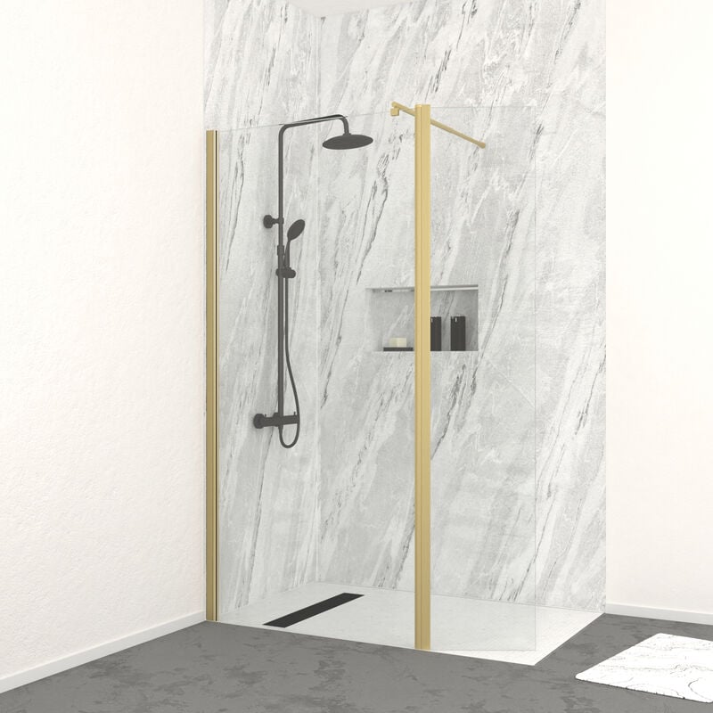 foto del prodotto deflettore girevole de 40 cm vetro temperato 6 mm finitura oro spazzolato per pareti freedom 2 gold