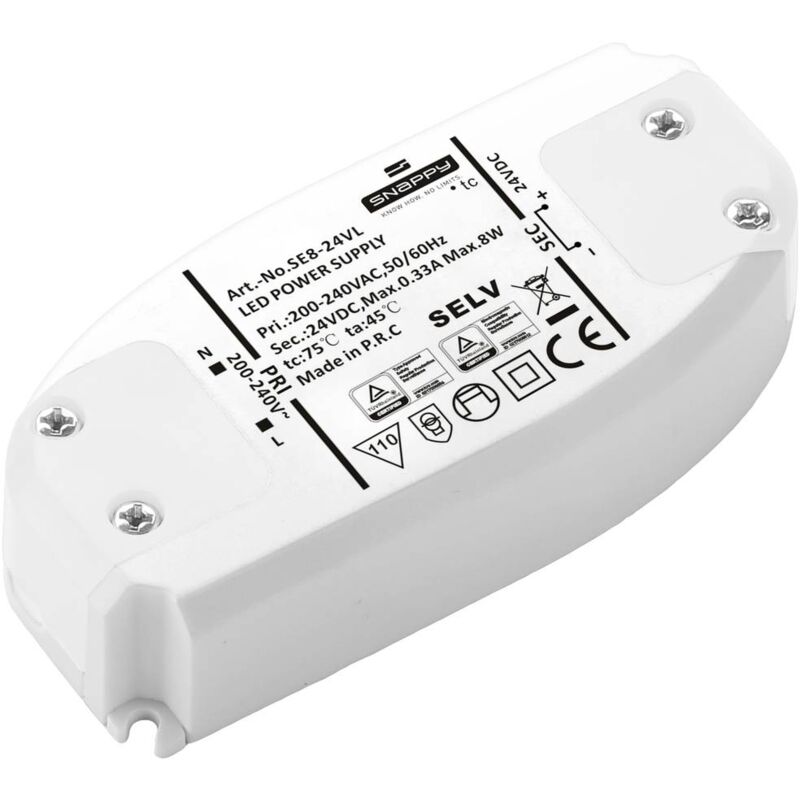foto del prodotto dehner elektronik se 8 24vl 24vdc trasformatore per led, driver per led tensione costante 8 w 0.33 a 24 v dc 1 pz.