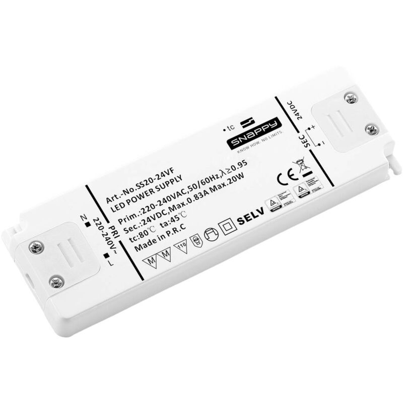 foto del prodotto dehner elektronik ss 20 24vf trasformatore per led tensione costante 20 w 0.83 a 24 v dc adatto per mobili, protezione
