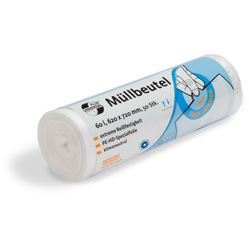 foto del prodotto deiss universal 49908 sacchetti per rifiuti con banderole stampate, capacita 60 l, trasparente, 620x720 mm, 50 pezzi