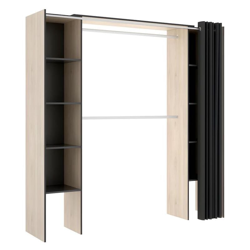 foto del prodotto dekit armadio guardaroba allungabile con tenda l110 180 cm rovere e antracite dorian