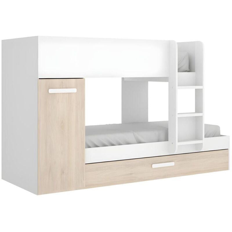 foto del prodotto dekit letto a castello con cassetto letto estraibile e contenitori 3 x 90 x 190 cm bianco e naturale anthony