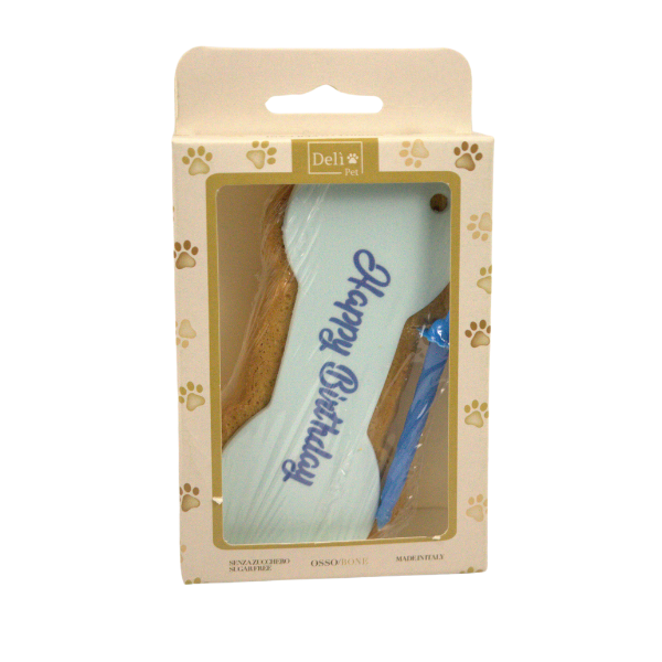 foto del prodotto delì pet torta di compleanno osso happy birthday snack per cani 90 gr - torta osso azzurra - 1 ordine scegli lo sconto bzr5 bzr20 200 punti fedeltà