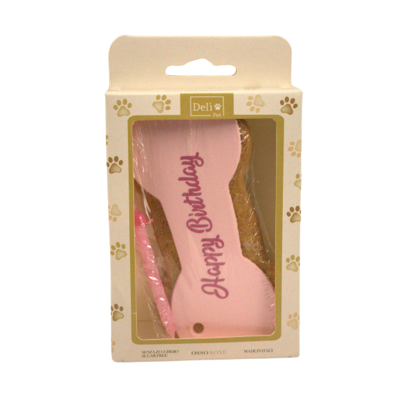 foto del prodotto delì pet torta di compleanno osso happy birthday snack per cani 90 gr - torta osso rosa - 1 ordine scegli lo sconto bzr5 bzr20 200 punti fedeltà