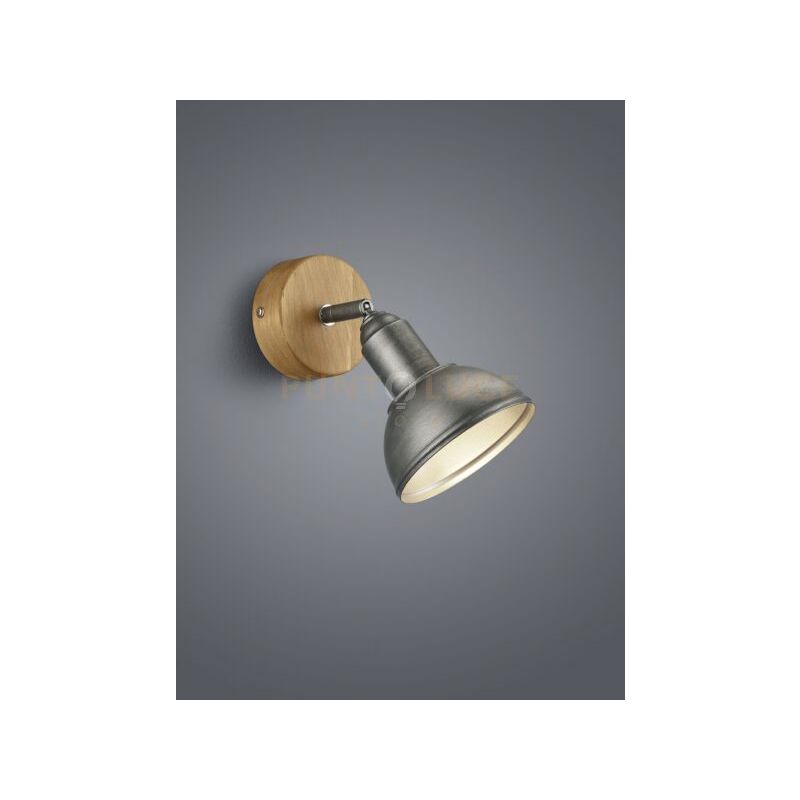 foto del prodotto delhi spot singolo cupola metallo acciaio antico e legno p. 20,5cm 1 luce attacco attacco e14