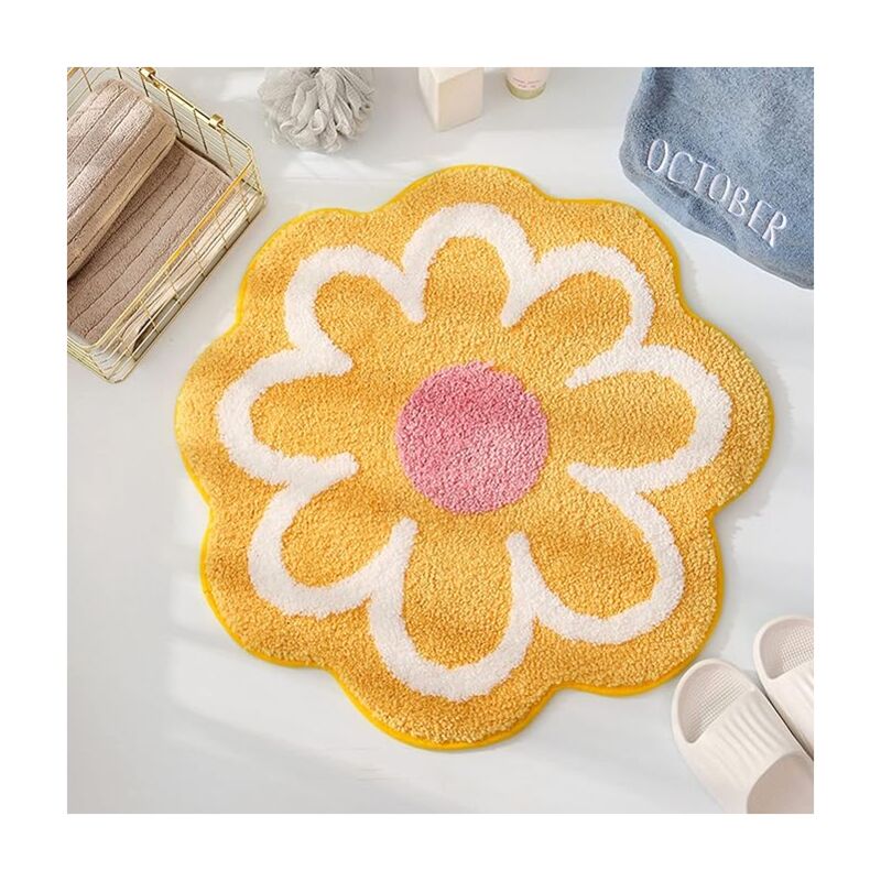 foto del prodotto delizioso tappetino da bagno in microfibra a forma di fiore soffice, assorbente, morbido e antiscivolo, per vasca da bagno, doccia, bagno, 60 cm x 60
