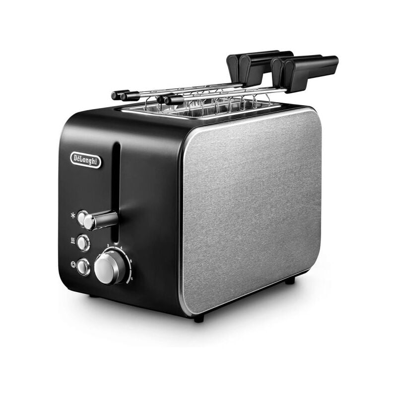 foto del prodotto delonghi de longhi ctx2203.bk tostapane con pinze, controllo progressivo del grado di tostatura, 3 funzioni, cassetto raccoglibriciole, piedini