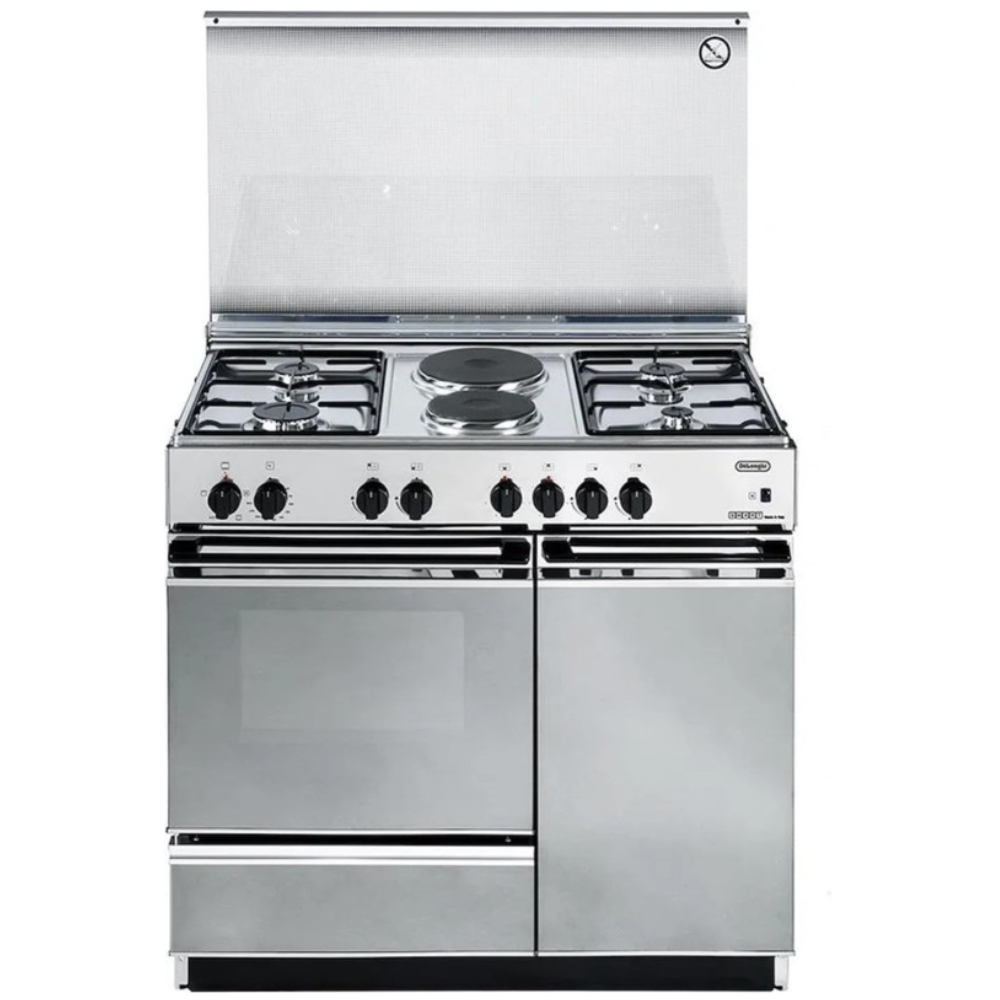 foto del prodotto delonghi sex8542nedm cucina a libera installazione 86x85 piano cottura a gas 4 fuochi 2 piastre forno elettrico 42l classe a inox sex 8542 n edm