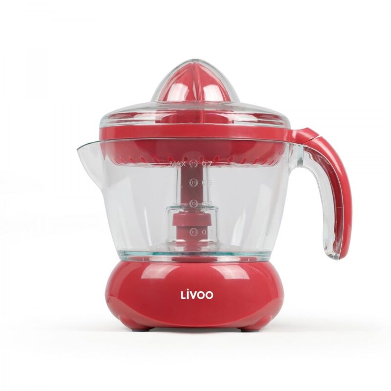 foto del prodotto delta import livoo, spremiagrumi elettrico rosso dod131rc, potenza 25 w, 60 65 giri al min., spegnimento automatico, con ciotola di recupero del