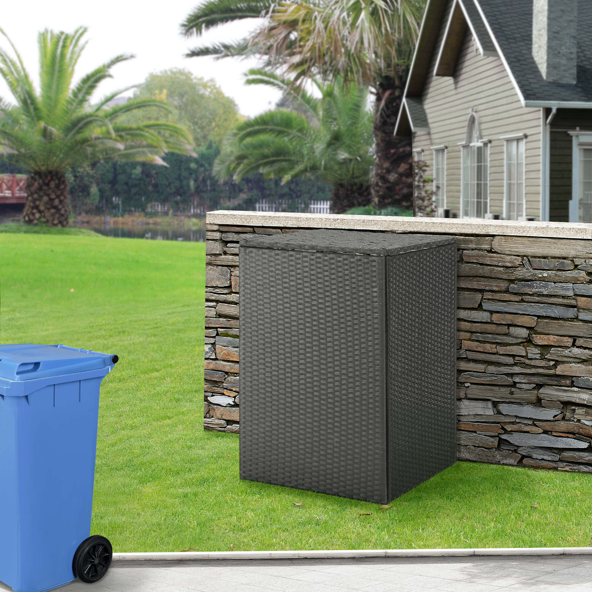 foto del prodotto deposito 39 widnau 39 per 1 bidone da 240 l telaio in acciaio copertura in polyrattan en.casa 