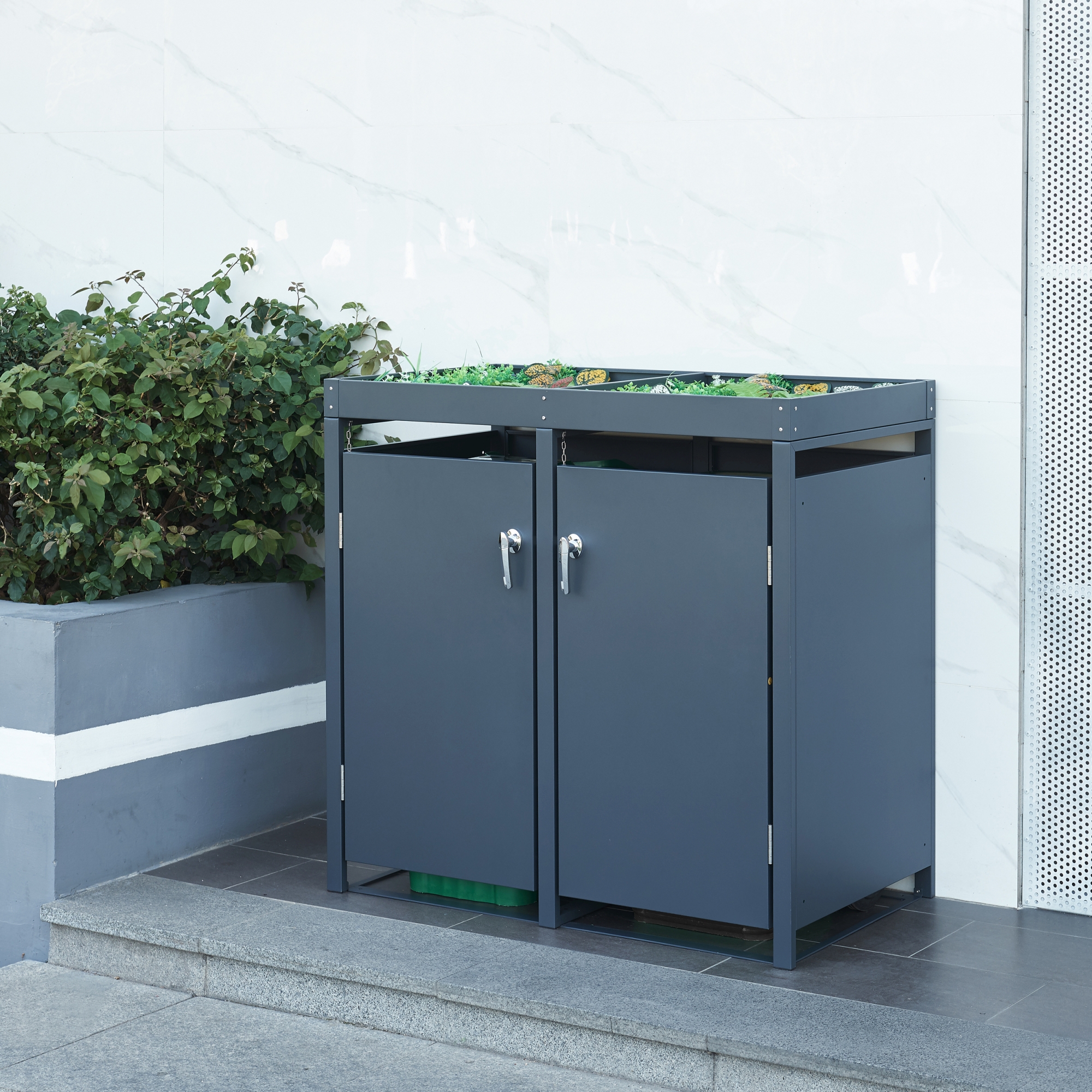 foto del prodotto deposito bidoni di rifiuti valkeakoski box per 2 bidoni da 120 l antracite en.casa 
