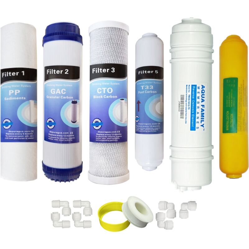foto del prodotto depuragua kit 5 filtri, remineralizzatore, membrana 75 gpd in linea ad
