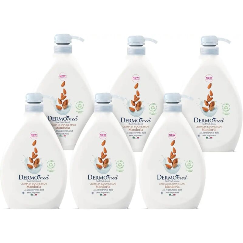 foto del prodotto dermomed crema di sapone mani mandorla, 6x1l idratante, ph neutro, made in italy