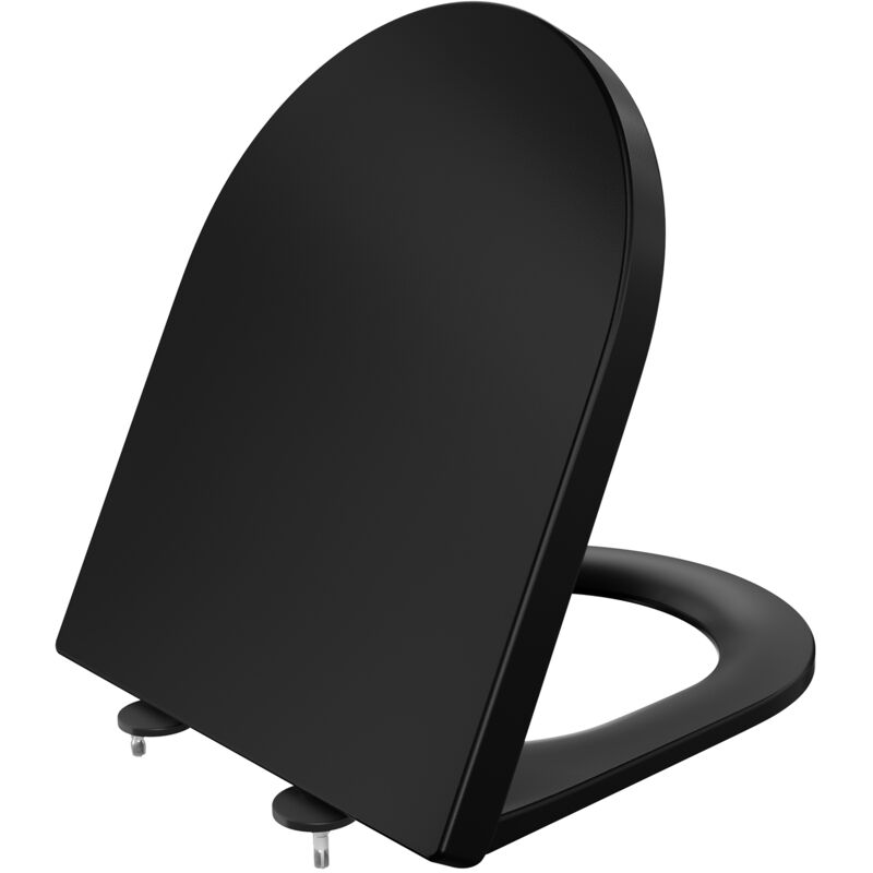 foto del prodotto derw max sedile wc corto a forma di d, sedile wc con chiusura ammortizzata 42,7 x 36 cm, nero