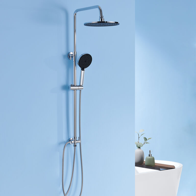 foto del prodotto derw max set doccia cromato colonna doccia rotonda senza rubinetto, soffione a pioggia con 4 tipi di getto, doccetta, altezza regolabile da 74 a