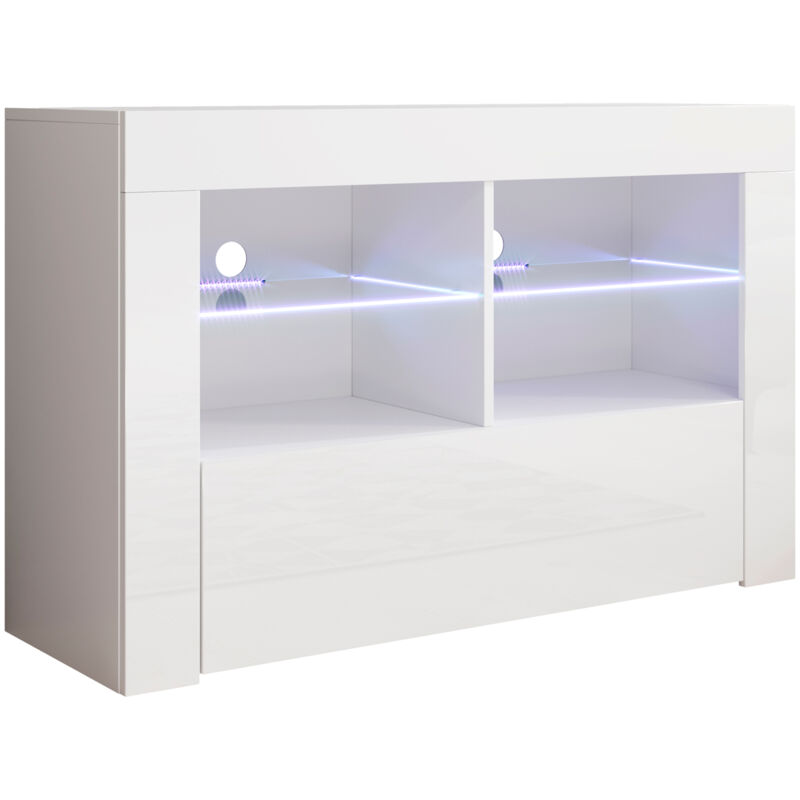 foto del prodotto design ameublement mobile tv con led mobile da soggiorno porta tv salotto stilo moderno 1 anta 100x65x35cm modello lilian bianco finitura lucida