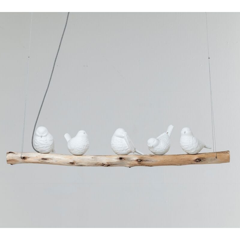 foto del prodotto design lampada a sospensione animal dining birds, bianco legno naturale, 120x120x15cm, uccellini, lampadine non incluse, lunghezza fili 120cm, pezzo